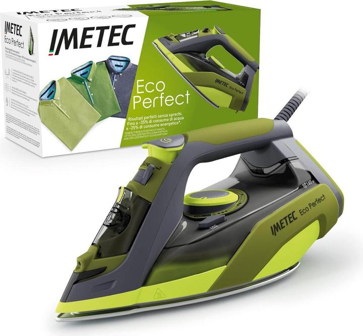 Image du produit Imetec Eco Perfect Fer à repasser à sec et à vapeur Pro semelle céramique 2400 W Vert, Gris (2400 W, 160 g/min)