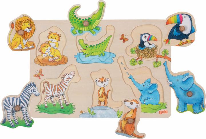 Goki Hintergrundbild-Steckpuzzle wilde Tierbabies mit Elternteil (6 Teile)