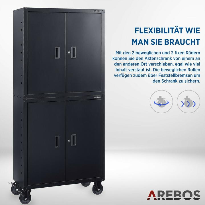 Image du produit Arebos Aktenschrank Schwarz x2 - Mit Rollen (90 x 40 x 195 cm)