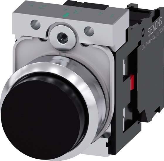 Actual product image Siemens Pushbutton 1f bw rnd Ř22mm 1NC 3SU1150-0BB10-1CA0