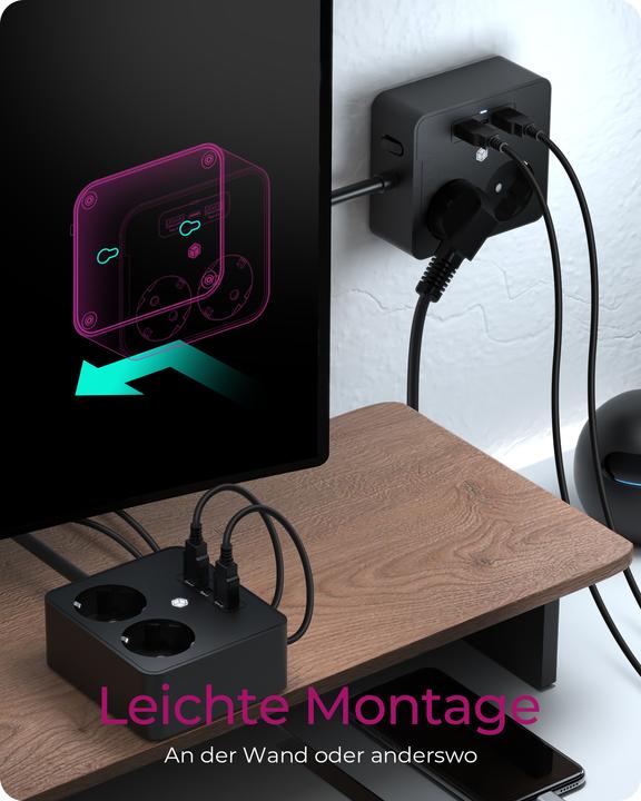 Actual product image Icy Box Tischhalterung (2x, CEE 7/3, 1.90 m)