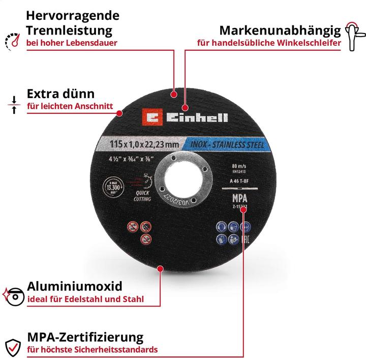Image du produit Einhell Trennscheiben, 711525, 115x1,0 mm, 10 Stück