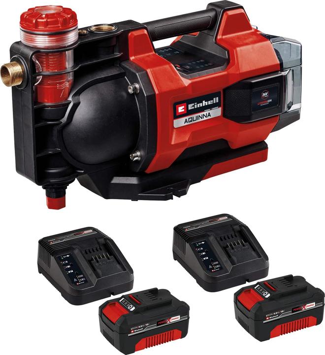 Einhell Akku-Gartenpumpe Aquinna 36/38 F LED Automatic + 2x Starterset