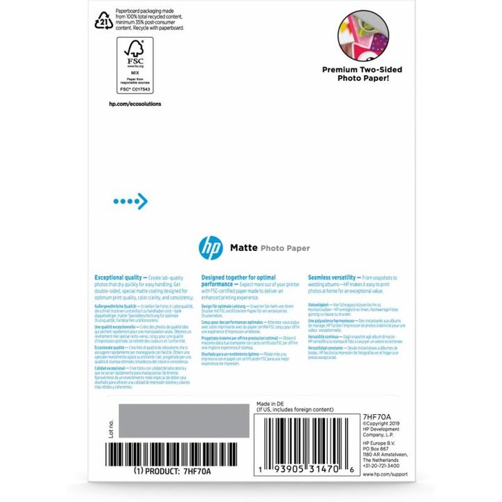 Productafbeelding HP Mat fotopapier (180 g/m², 10 x 15 cm, 25 Pcs.)