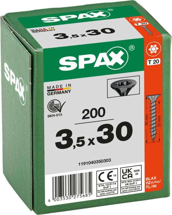 Immagine prodotto Spax Svasato Multitesta T-Star Plus T20 Completamente Filettato Nero Zincato (200 Viti per pezzo)