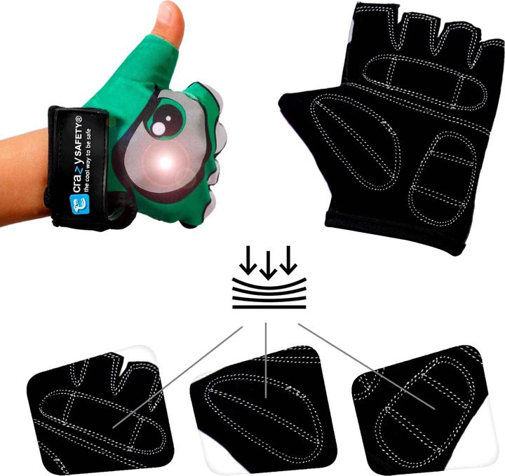 Image du produit Crazy Safety Gants de vélo pour enfants avec yeux réfléchissants et paumes rembourrées - Vert - Taille S (S)
