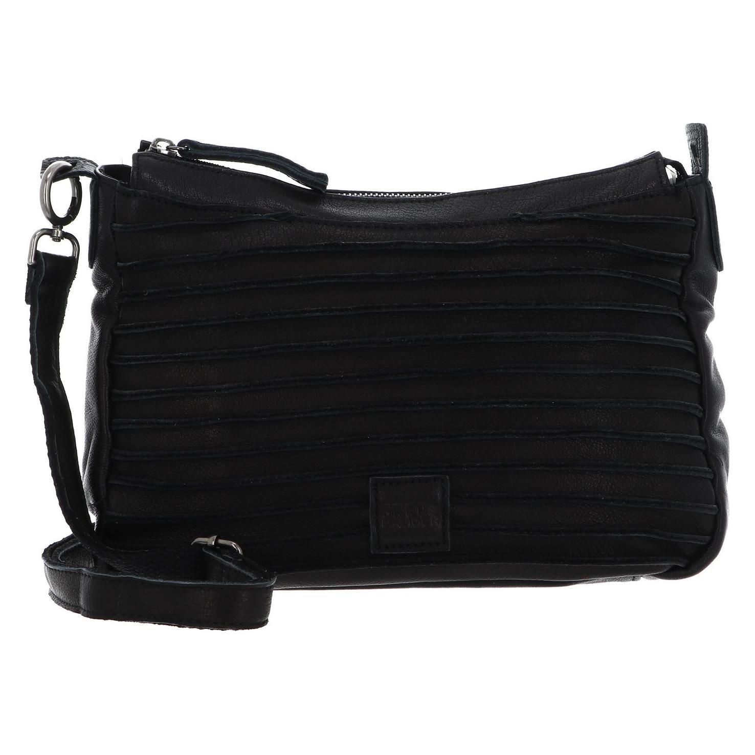 FredsBruder, Damen, Handtasche, Riffel Umhängetasche Leder 26 Cm, Schwarz