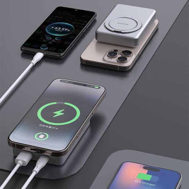 Actual product image Dudao K28 10000mAh PD 22.5W MagSafe Powerbank with Metal Case and Ring Stand - Silver (10000 mAh, 22.50 W)