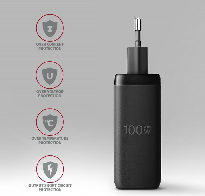 Actual product image Axagon ACU-DPQ100, GaN nabíječka do sítě, 3x port (USB-A + dual USB-C), PD3.0/PPS/QC4+/Apple (100 W)