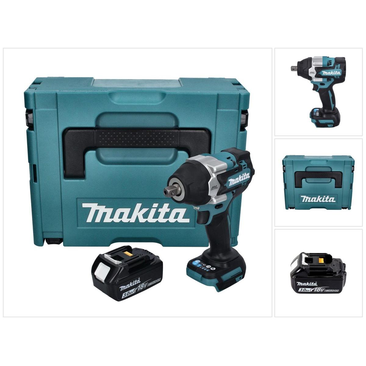 Makita, Bohrmaschine + Akkuschrauber, DTW 701 F1J Akku Schlagschrauber 18 V 700 Nm 1/2" XPT Brushless + 1x Akku 3,0 Ah +...