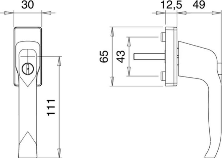 Actual product image EDI Window handle 1003/2035 aluminium F1 / natural colour 35 mm lockable