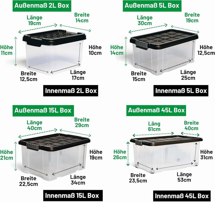 Actual product image Novatool Novaliv 7 tlg Sparset Aufbewahrungsboxen mit Deckel Anthrazit 1x45 L + 2x 15L + 2x 5L + 2x 2L Nestba
