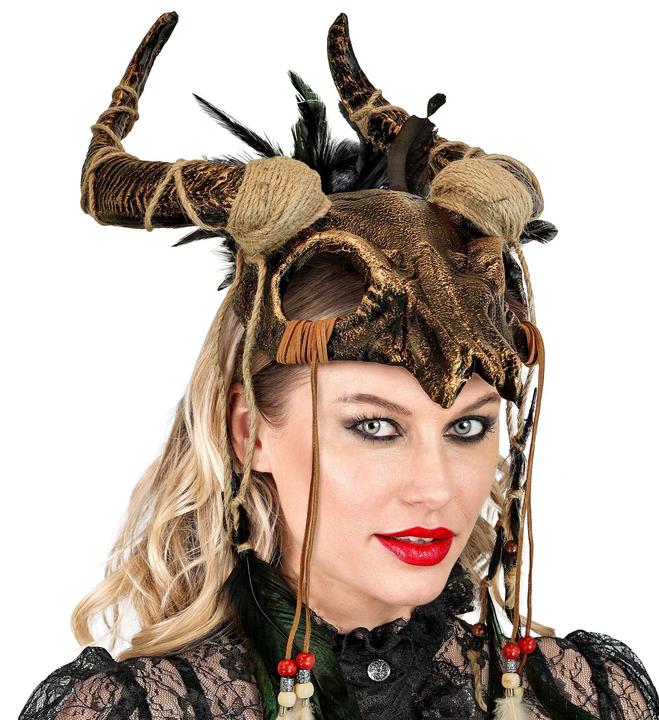 Image du produit Widmann Masque de chaman crâne de taureau avec des plumes