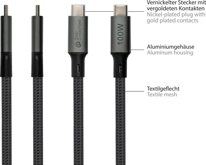 Nährwerte und Zutaten Good Connections USB 4.0 Gen. 2x2 Kabel 20GBit/s 100W 8Ka30Hz USB-C Stecker an (1 m, USB 4.0, 100 W)