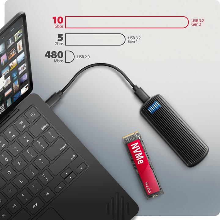 Produktbild Axagon EEM2-SC, USB-C 10Gbps external box for M.2 NVMe SSD, screwless, ribbed aluminum (M.2)