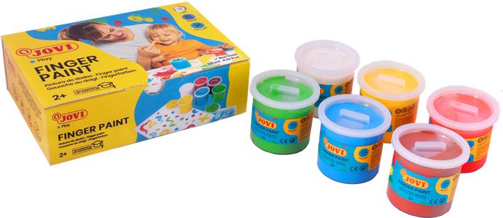 Produktbild Jovi Fingerfarbe VE=6 Dosen a 125ml farblich sortiert (Weiss, Gelb, Grün, Blau, Rot, Braun, 125 ml)