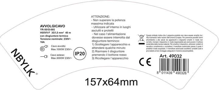 Produktbild Electraline Electronic power extension cable with fixed cable reel. 40 mt black (40 m)