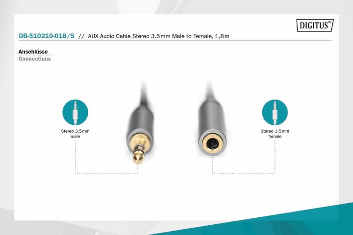 Image du produit Digitus Câble d'extension audio, jack 3,5 mm vers prise 3,5 mm (1.80 m)