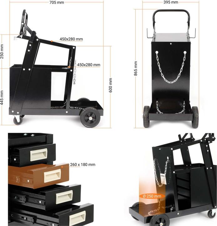 Produktbild Wiltec Schweisswagen Stahl 4 Schubladen Schweissgerätewagen 100kg Werkstattwagen