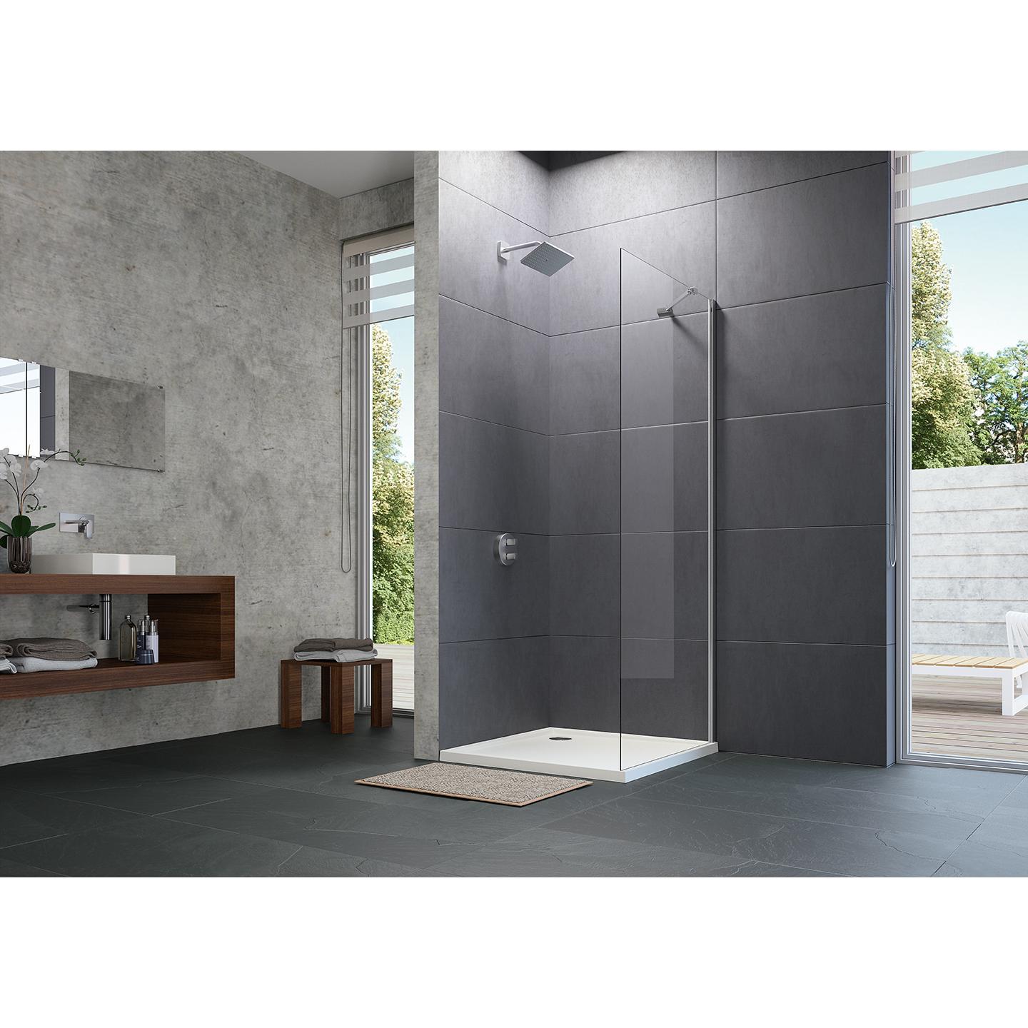 Hüppe, Duschkabine + Duschwand, Design pure 4-Eck Seitenwand für Schwingtür, Breite:70cm Höhe:175cm Anschlag li. & re. (...