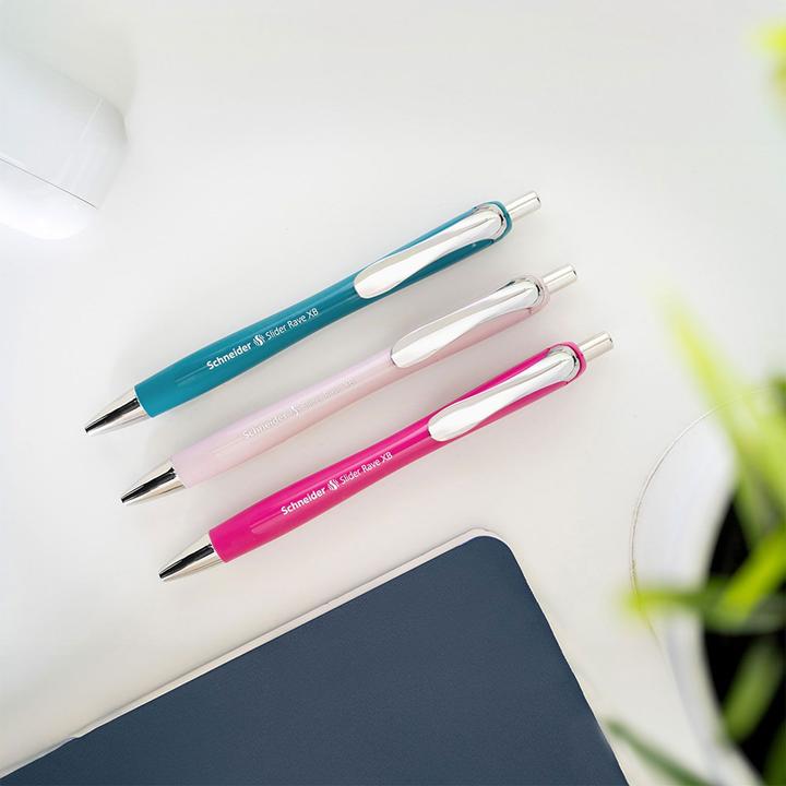 Actual product image Schneider 3 + 1 FREE: biros Slider Rave XB colour assorted writing colour blue, 3 pcs. + FREE (Rose, power-pink, Black, Turquoise, 4 x)