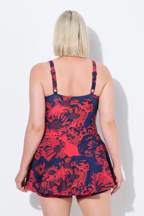 Image du produit Ulla Popken Robe de bain avec short, motif à fleurs et bonnets souples, matière recyclée (44)
