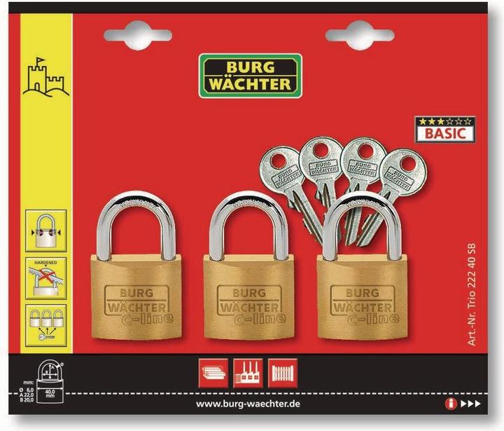 Produktbild Burg Wächter Vorhangschloss-Set TRIO 222 30 GL SB