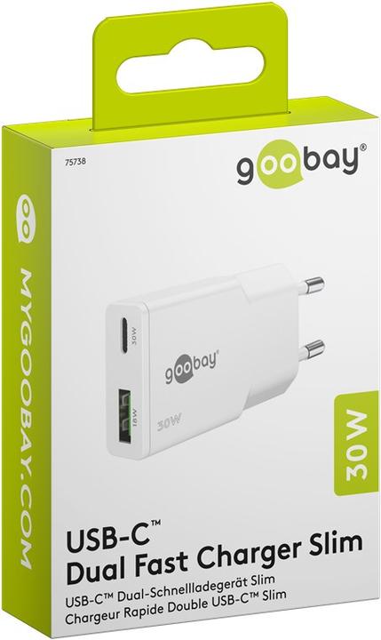 Immagine prodotto Goobay USB-C PD GaN Dual-Schnellladegerät Slim 30 W (28 W, 2 porte)