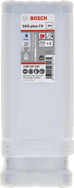 Produktbild Bosch Professional Zubehör Hammerbohrer SDS plus-7X Ø 8 x 100 x 165 mm, 50er-Pack (8 Millimeter)