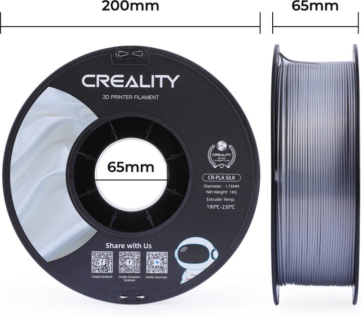 Produktbild Creality Filament PLA, Silk Silber, 1.75 mm, 1 kg (PLA, 1.75 mm, 1000 g, Silber)
