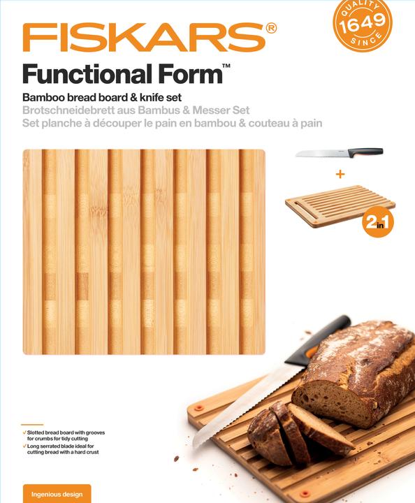 Actual product image Fiskars Functional Form Cutting Board and Bread Knife Set