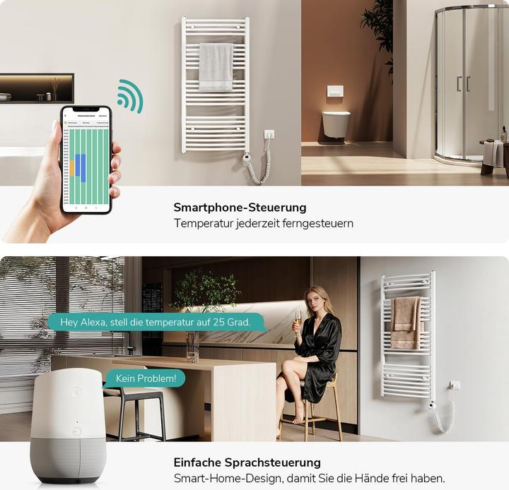 Actual product image Emke Electric Bathroom Radiator, Electric Bathroom heater, White 120x60cm 600W (600 W)