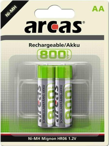 Image du produit Arcas 17708206 - Piles Ni-MH AA / HR6, 2 pièces, capacité 800 mAh, rechargeable, performance (AA, 800 mAh)