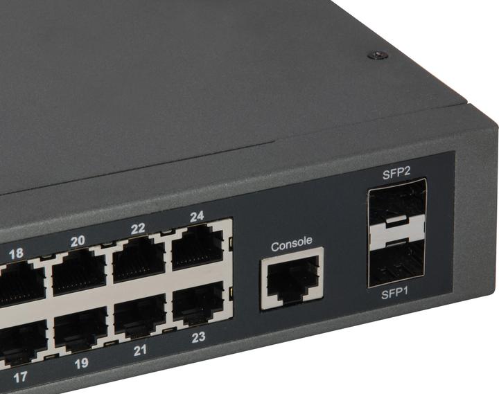 Produktbild LevelOne 24x Ethernet, 2x SFP, PoE L2 Buffer, AC, 50/60 Hz (26 Ports)