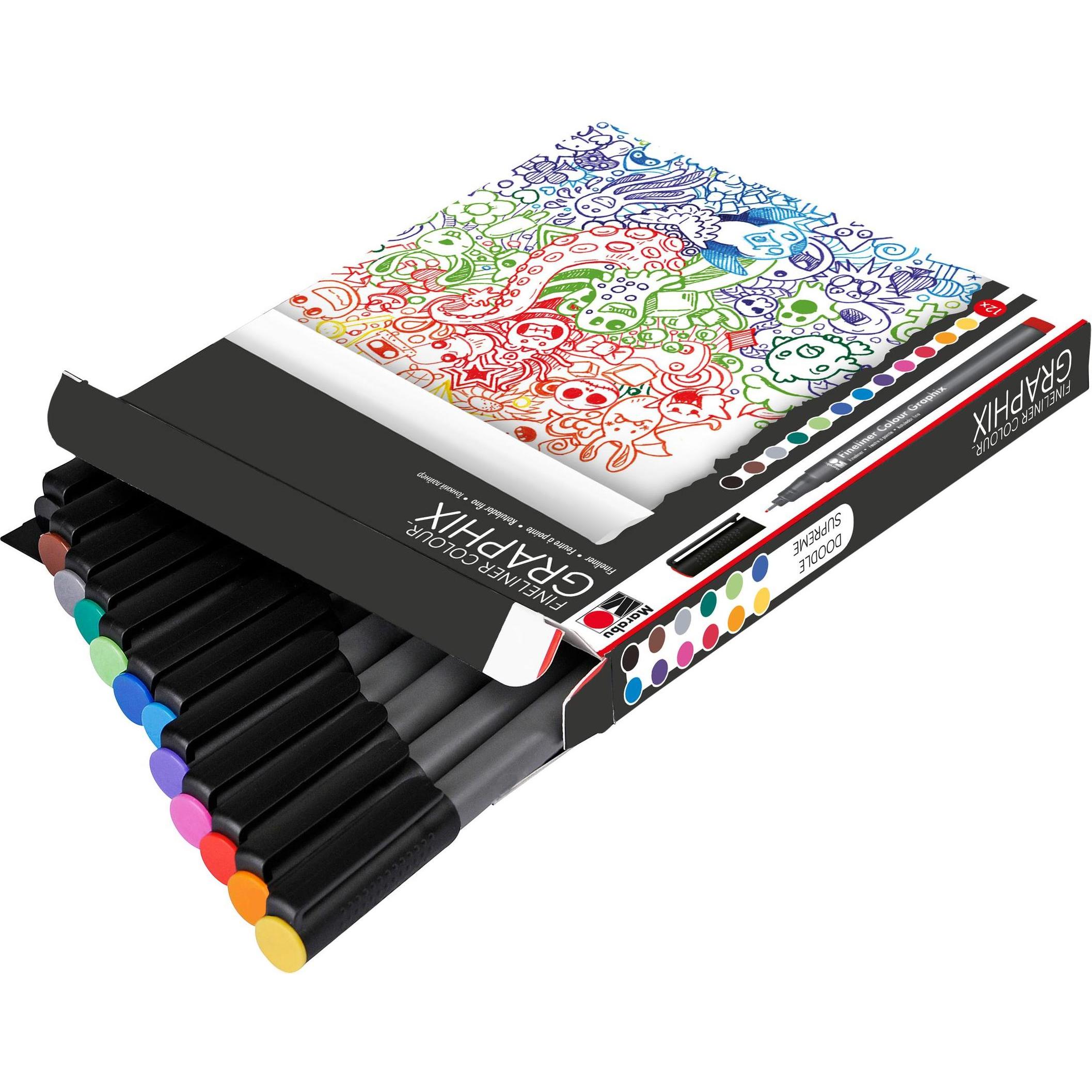 Thumbnail - Marabu, Schreibstifte, Fineliner Graphix Doodle Supreme 0.5 mm, 12 Stück (Schwarz, 12 x)