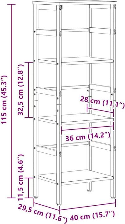 Produktbild vidaXL Bücherregal (29.50 x 40 x 115 cm)