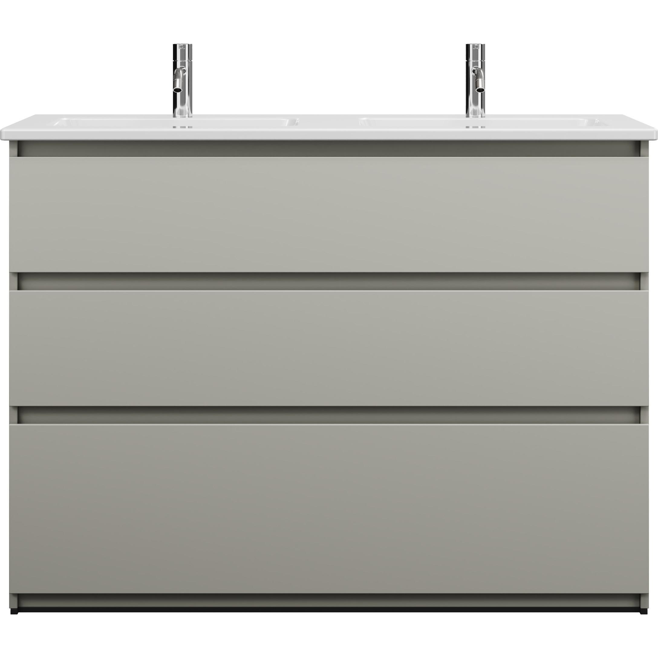 burgbad, Badmöbelset, Lin20 Keramik-Doppelwaschtisch Farbe Weiss Glänzend inklusive Waschtischunterschrank 3 Ausz