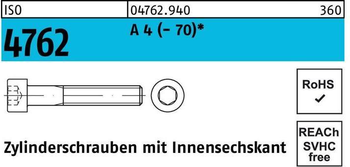 Produktbild Zylinderschraube ISO 4762 m.Innensechskant M 6 x 50 A 4 (- 70) (100 Schrauben pro Stück)