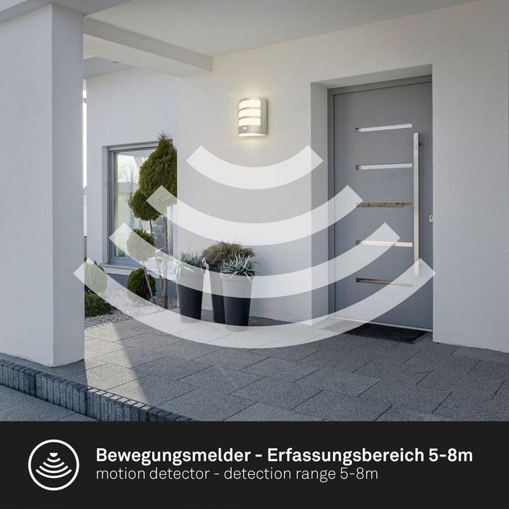 Produktbild Briloner Akku Aussenwandleuchte mit Sensor chrom-matt (700 lm, IP44)