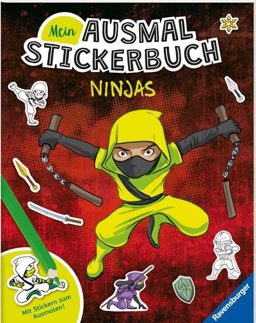 Ravensburger Mein Ausmalstickerbuch Ninjas - Grosses Buch mit über 250 Stickern, viele Sticker zum