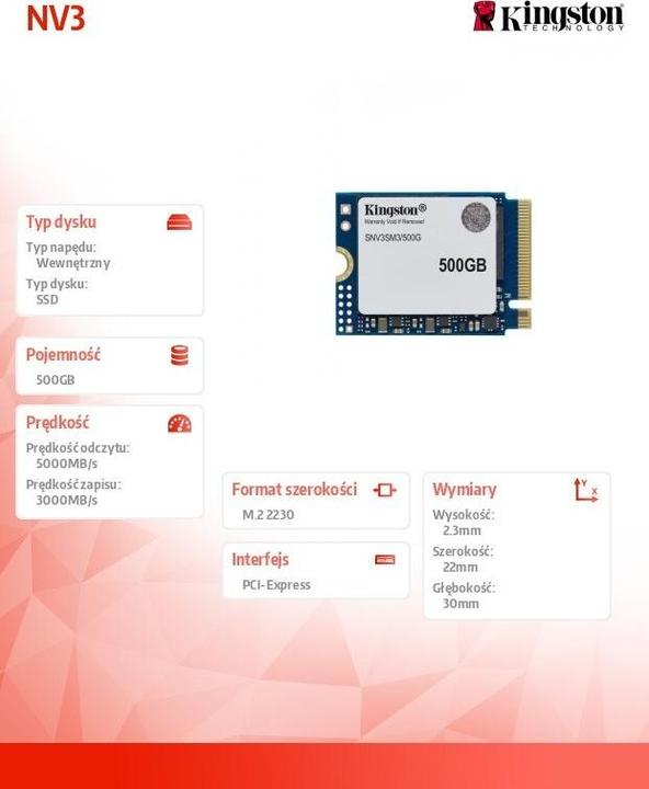 Produktbild Kingston NV3 (500 GB, M.2 2230)