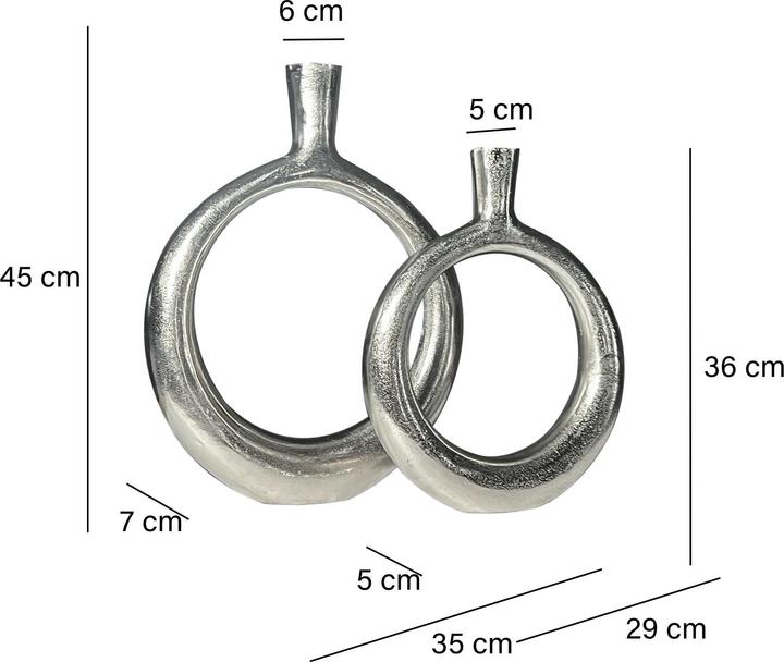 Produktbild FineBuy Vase 2er Set Blumenvase Aluminium Donut Tischvase Modern Rund Wohndeko (2x)