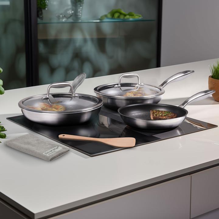 Actual product image Silverstar Stainless steel pan 28 cm with non-stick coating for induction and oven (28 cm, Pan set + pot set, Stainless steel)