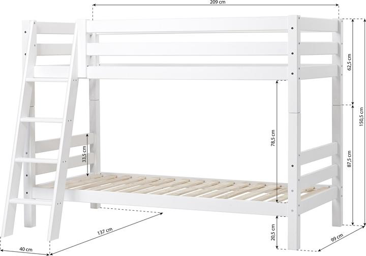 Produktbild Hoppekids ECO Luxury Etagenbett 90x200cm mit schräger Leiter, Weiss (90 x 200 cm)