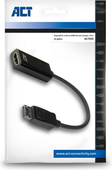 Produktbild ACT AC7555 Videokabel-Adapter 0,15 m DisplayPort HDMI Typ A (Standard) Schwarz (0.15 m, DisplayPort, 1.2)