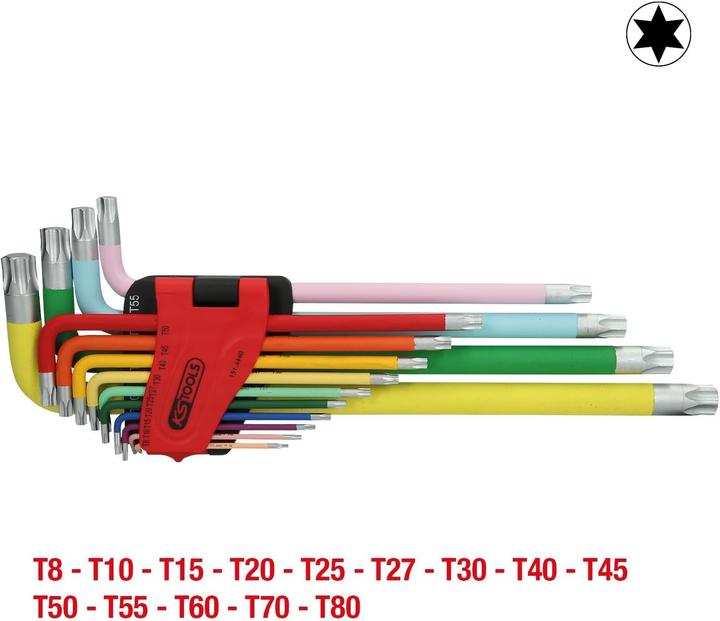 Actual product image KS Tools L-key set extra long, TORX®, with color code, 14 parts