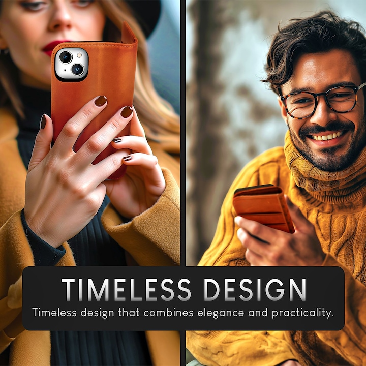 Produktbild Nalia Echt Leder Flip Case Hülle mit Magnetverschluss (Apple iPhone 15 Plus)