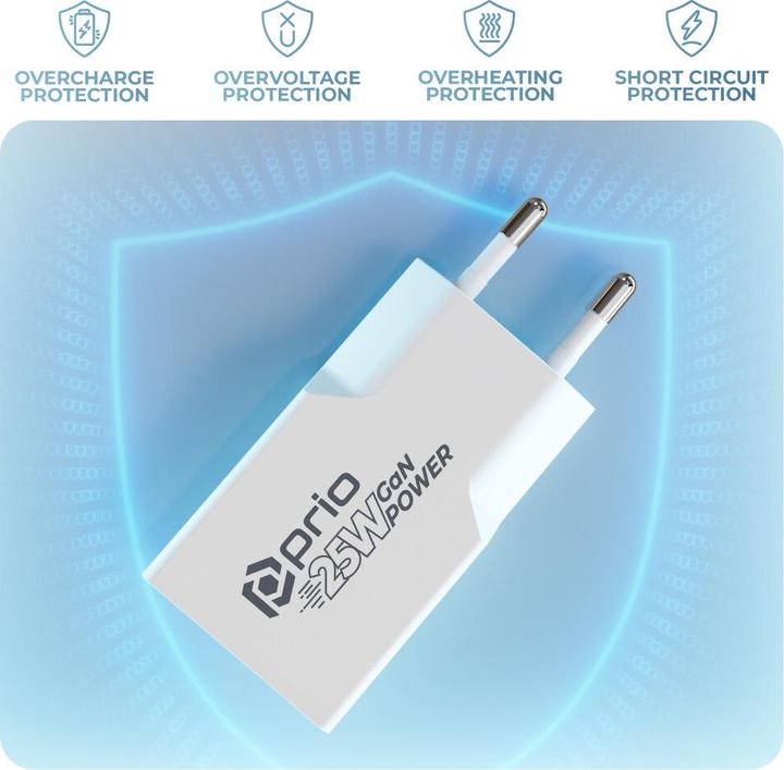 Actual product image prio Ladegerät GaN POWER 25W PD PPS (USB C)+QC 3.0 (USB A) weiss (15 W)