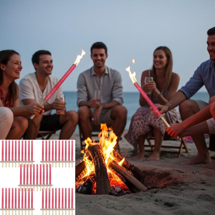 Immagine prodotto Ströbel Set di 50 torce di cera con manico in legno e piastra di protezione per le mani, durata di