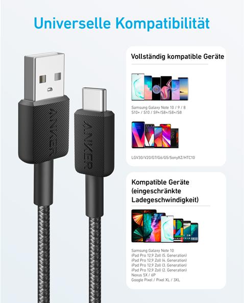 Produktbild Anker USB A – USB C (1.80 m, USB 2.0, 45 W)